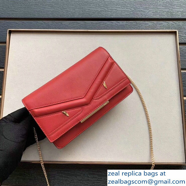 Fendi Embossed Metal Studs Bag Bugs Eyes Wallet On Chain Mini Bag Red 2018 - Click Image to Close