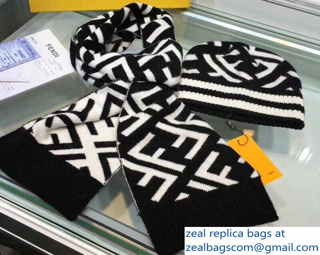 Fendi FF Logo Hat and Scarf Set White
