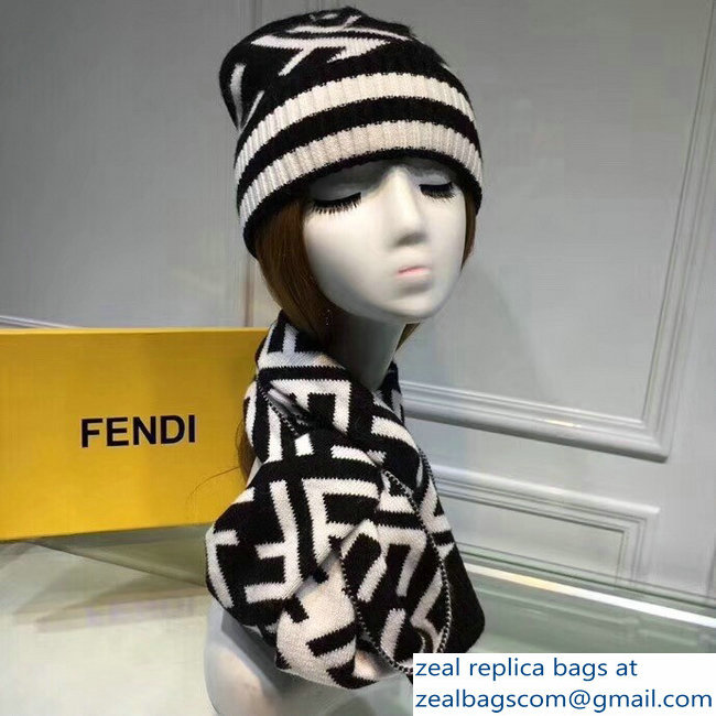 Fendi FF Logo Hat and Scarf Set White