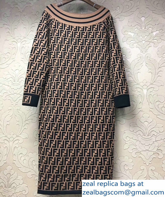 Fendi FF Logo Horizontal Neck Dress Brown 2018
