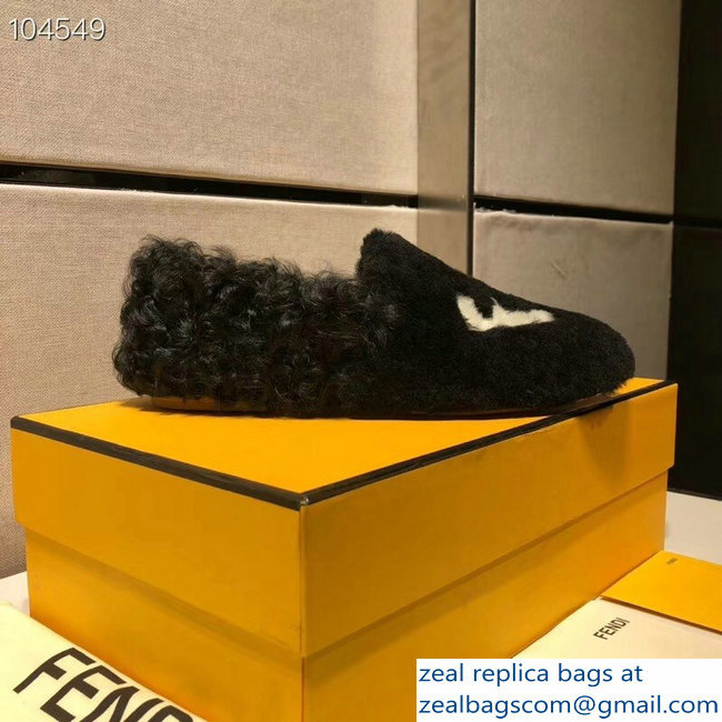 Fendi FF Logo Shearling Fur Loafers Black 2018