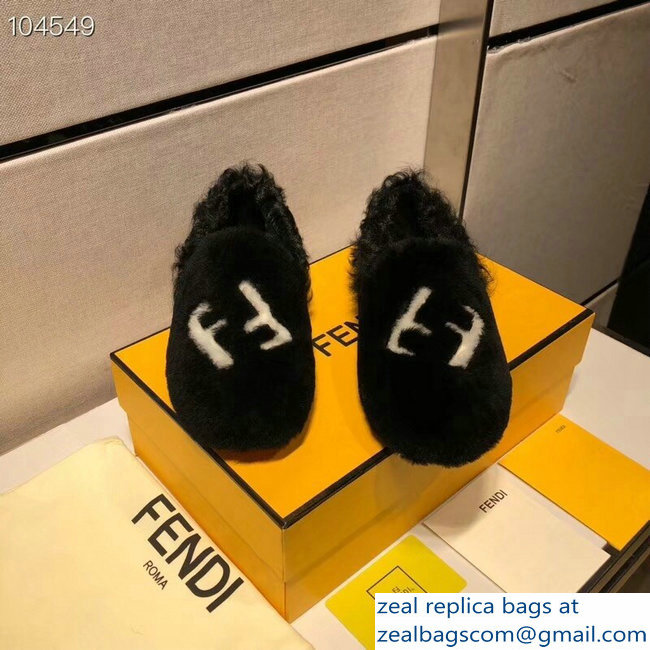 Fendi FF Logo Shearling Fur Loafers Black 2018