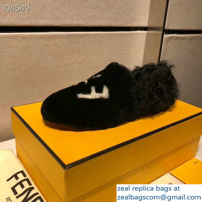 Fendi FF Logo Shearling Fur Loafers Black 2018