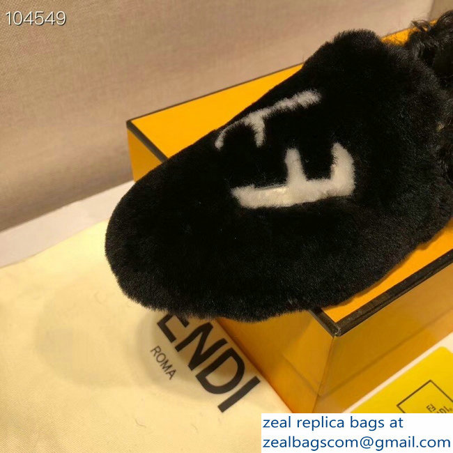 Fendi FF Logo Shearling Fur Loafers Black 2018 - Click Image to Close