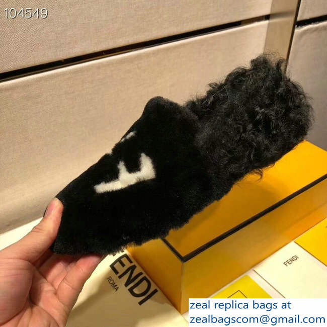 Fendi FF Logo Shearling Fur Loafers Black 2018