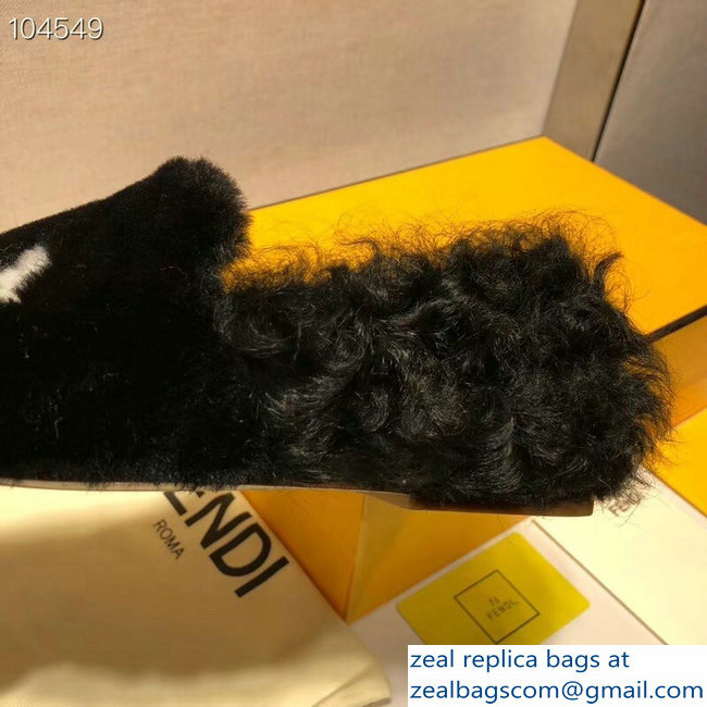 Fendi FF Logo Shearling Fur Loafers Black 2018