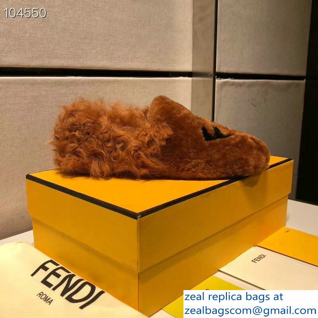 Fendi FF Logo Shearling Fur Loafers Brown 2018