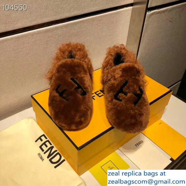 Fendi FF Logo Shearling Fur Loafers Brown 2018