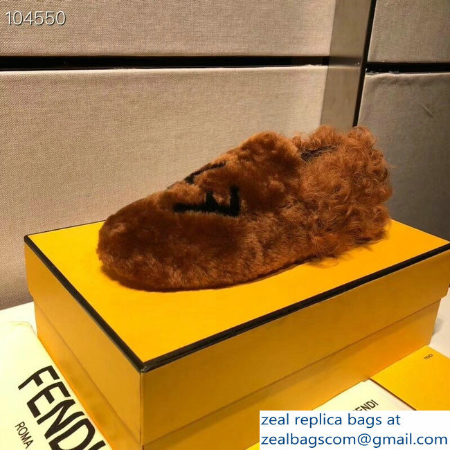 Fendi FF Logo Shearling Fur Loafers Brown 2018