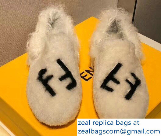 Fendi FF Logo Shearling Fur Loafers White 2018 - Click Image to Close