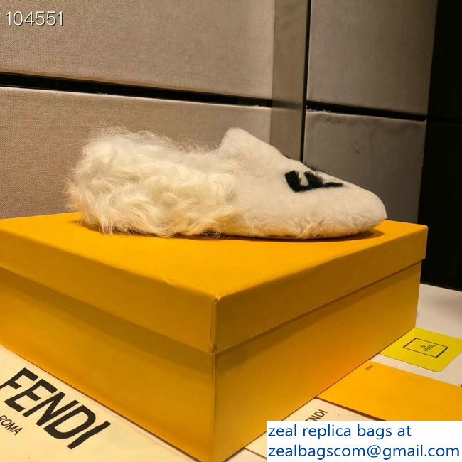 Fendi FF Logo Shearling Fur Loafers White 2018 - Click Image to Close