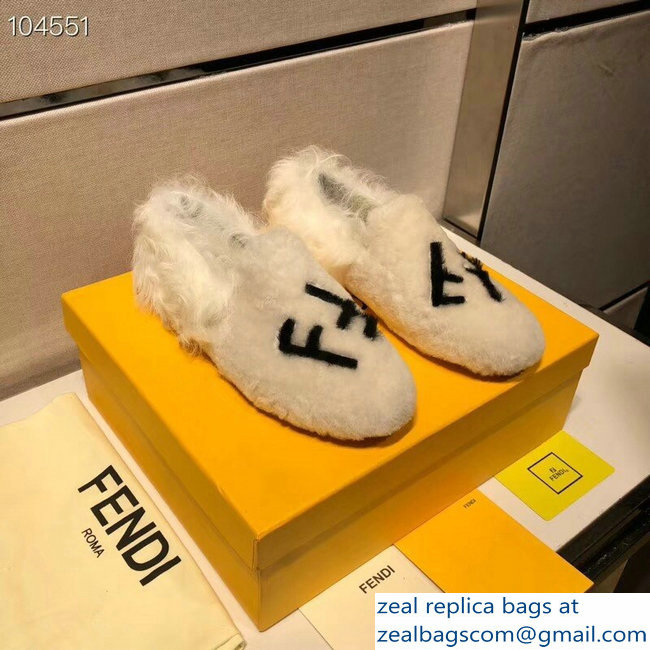 Fendi FF Logo Shearling Fur Loafers White 2018 - Click Image to Close