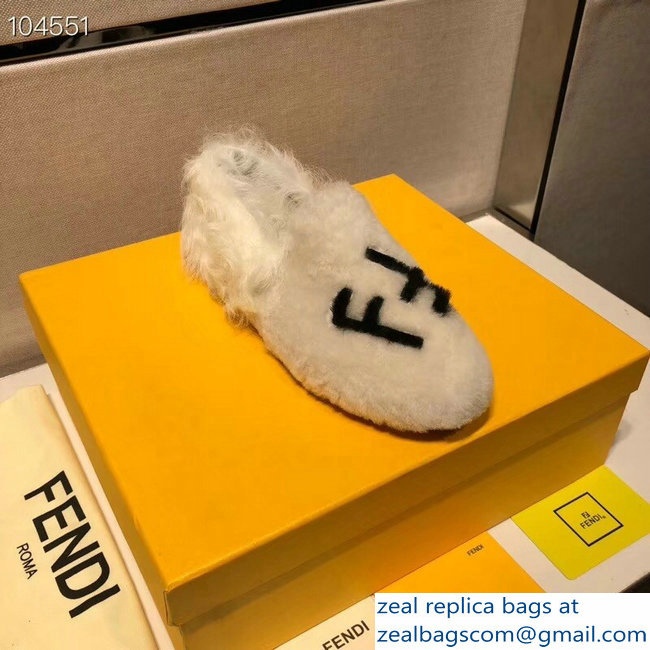 Fendi FF Logo Shearling Fur Loafers White 2018 - Click Image to Close