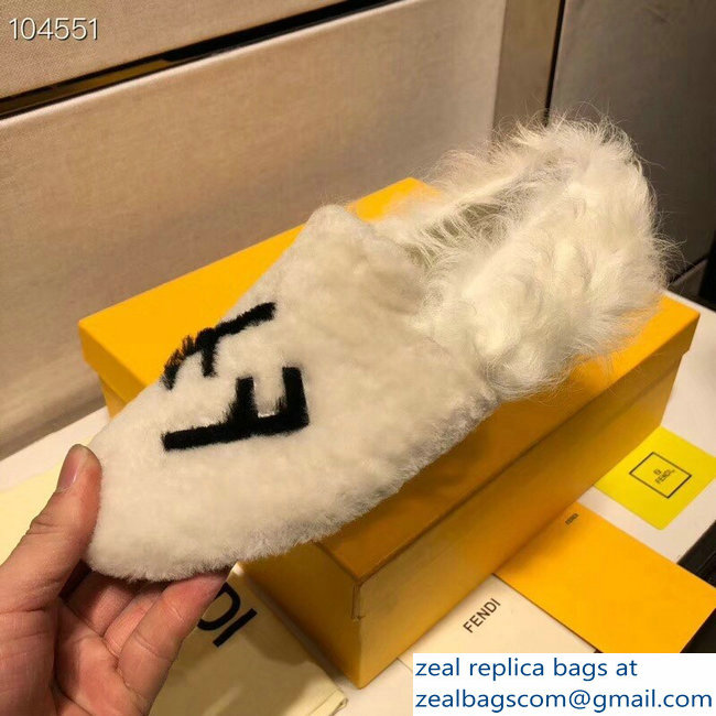 Fendi FF Logo Shearling Fur Loafers White 2018