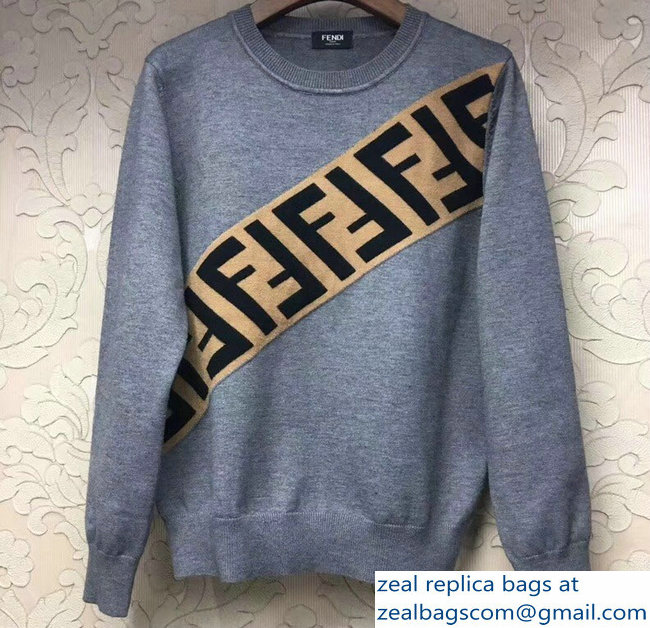 Fendi FF Logo Sweater Gray 2018 - Click Image to Close