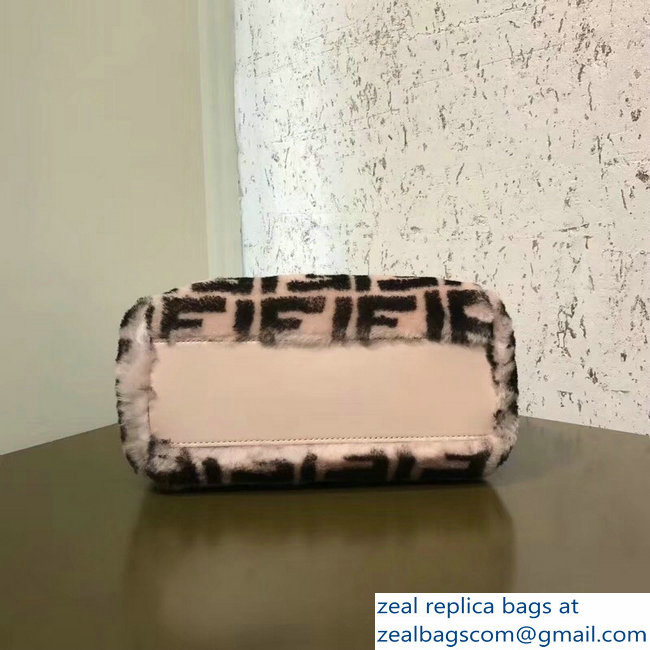 Fendi FF Print Multicolor Shearling Peekaboo Mini Bag Light Pink 2018