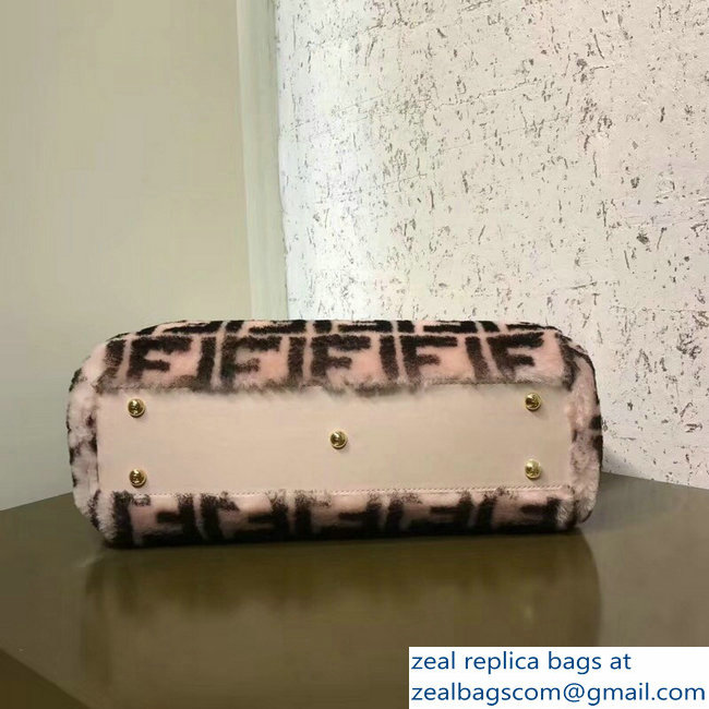 Fendi FF Print Multicolor Shearling Peekaboo Regular Medium Bag Light Pink 2018