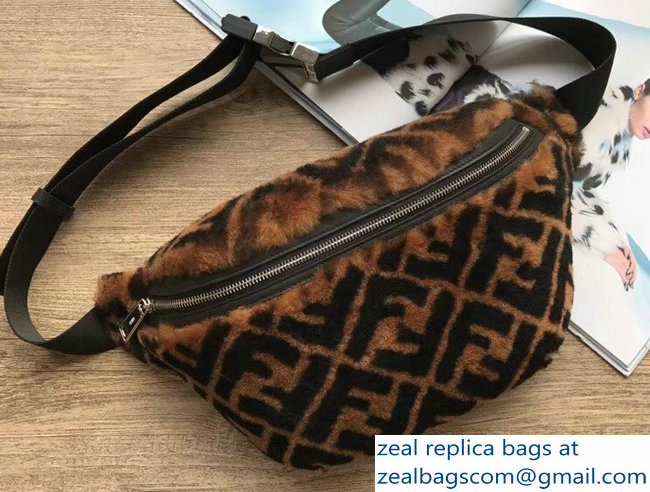 Fendi FF Print Shearling Fur Belt Bag 2018