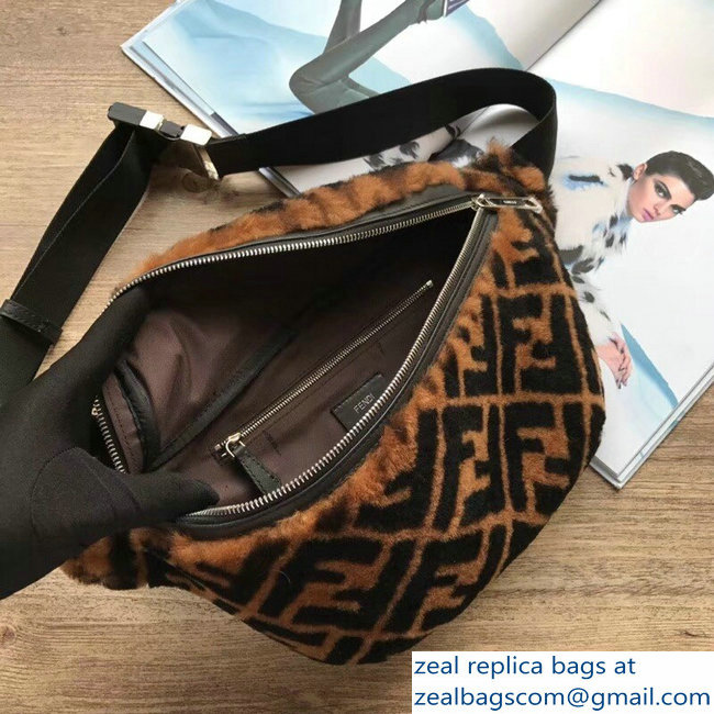 Fendi FF Print Shearling Fur Belt Bag 2018