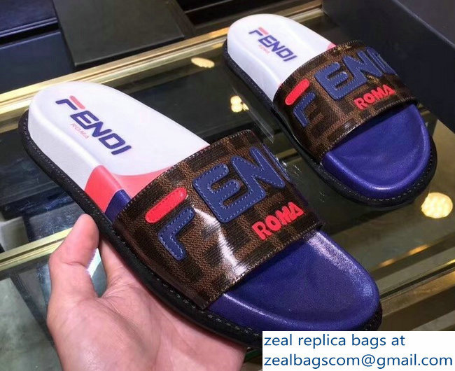 Fendi Glazed Fabric FF Mania Logo Slides Multicolor 2018 - Click Image to Close