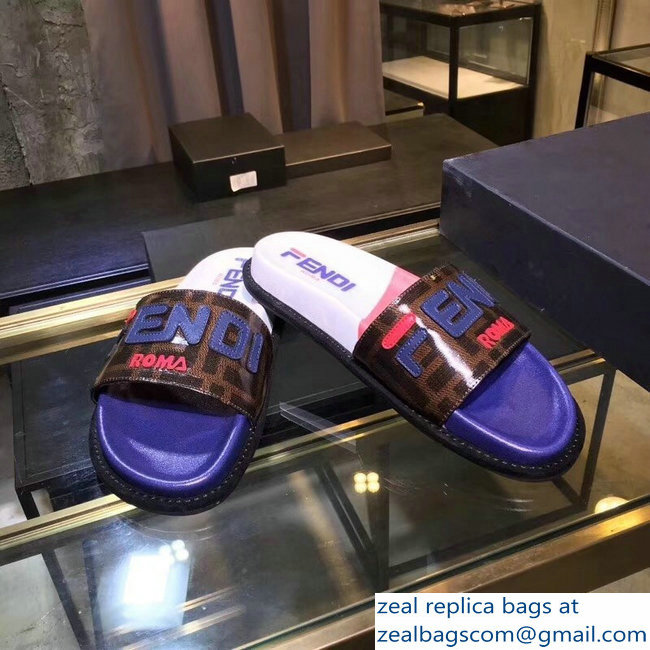 Fendi Glazed Fabric FF Mania Logo Slides Multicolor 2018 - Click Image to Close