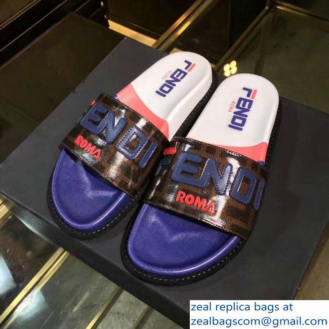 Fendi Glazed Fabric FF Mania Logo Slides Multicolor 2018 - Click Image to Close