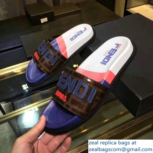 Fendi Glazed Fabric FF Mania Logo Slides Multicolor 2018