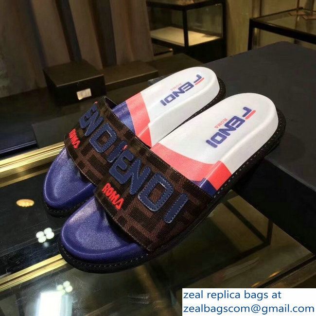 Fendi Glazed Fabric FF Mania Logo Slides Multicolor 2018 - Click Image to Close