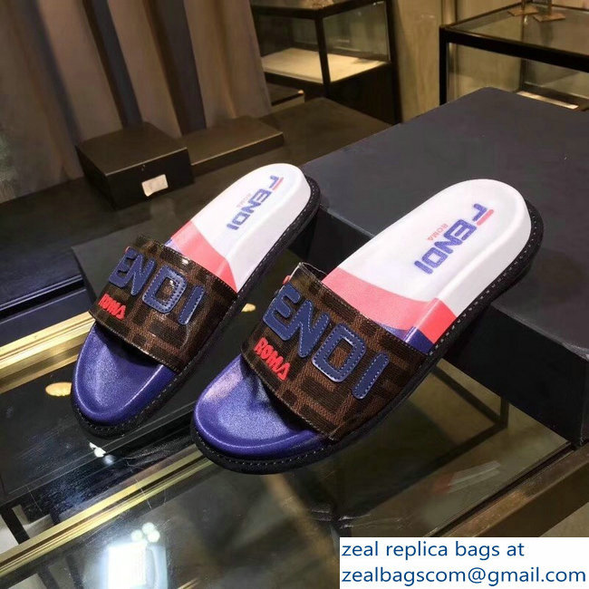 Fendi Glazed Fabric FF Mania Logo Slides Multicolor 2018