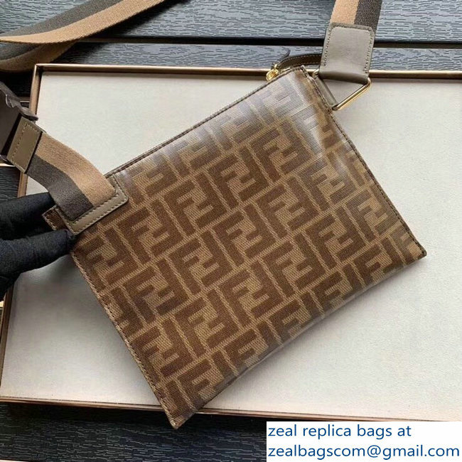Fendi Glazed Fabric FF Mania Logo Slim Pouch Messenger Bag Brown 2018