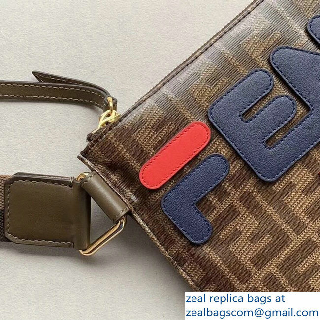 Fendi Glazed Fabric FF Mania Logo Slim Pouch Messenger Bag Brown 2018