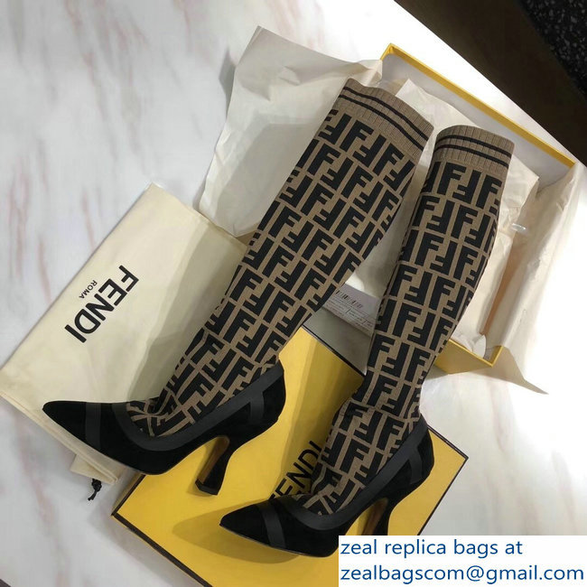 Fendi Heel 10.5cm All-Over FF Stretch Fabric Stocking Boots 2018