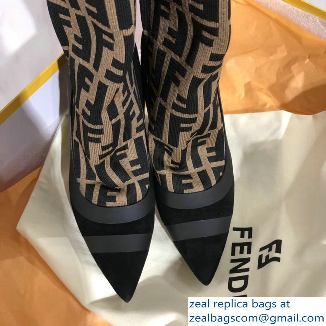 Fendi Heel 10.5cm All-Over FF Stretch Fabric Stocking Boots 2018