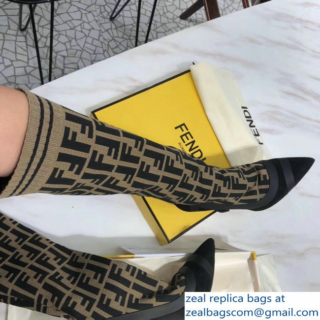 Fendi Heel 10.5cm All-Over FF Stretch Fabric Stocking Boots 2018