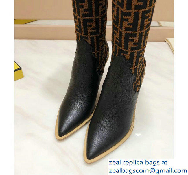 Fendi Heel 10cm All-Over FF Stretch Fabric Stocking Thigh-High Boots Brown 2018 - Click Image to Close