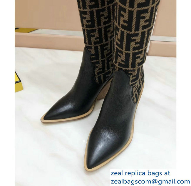 Fendi Heel 10cm All-Over FF Stretch Fabric Stocking Thigh-High Boots Coffee 2018 - Click Image to Close