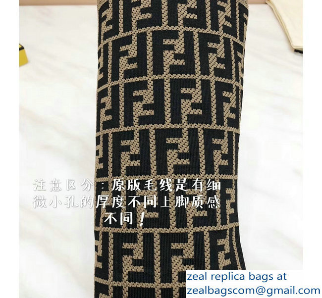 Fendi Heel 10cm All-Over FF Stretch Fabric Stocking Thigh-High Boots Coffee 2018 - Click Image to Close