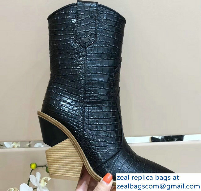 Fendi Heel 10cm Crocodile-Embossed Pointed Toe Ankle Boots Black 2018 - Click Image to Close