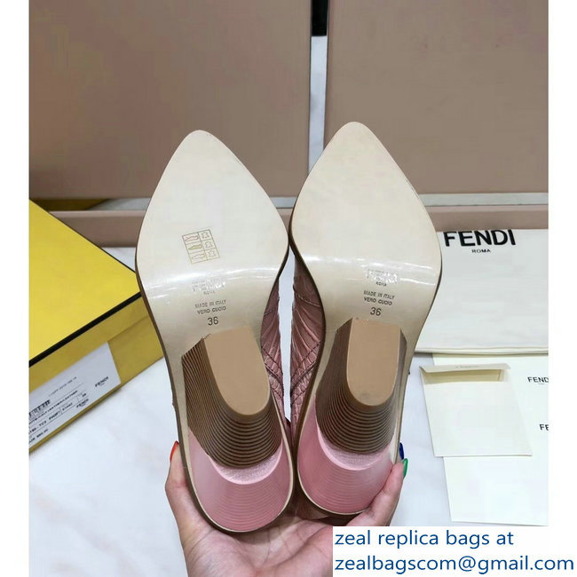 Fendi Heel 10cm Crocodile-Embossed Pointed Toe Ankle Boots Pink 2018