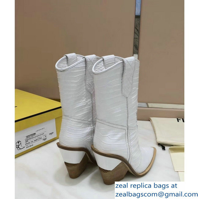 Fendi Heel 10cm Crocodile-Embossed Pointed Toe Ankle Boots White 2018