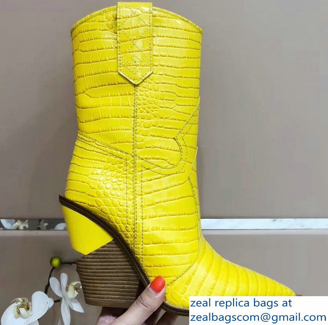 Fendi Heel 10cm Crocodile-Embossed Pointed Toe Ankle Boots Yellow 2018