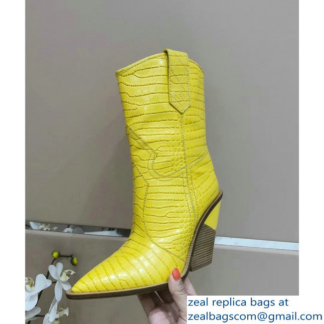 Fendi Heel 10cm Crocodile-Embossed Pointed Toe Ankle Boots Yellow 2018
