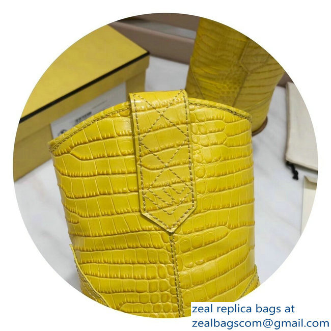 Fendi Heel 10cm Crocodile-Embossed Pointed Toe Ankle Boots Yellow 2018