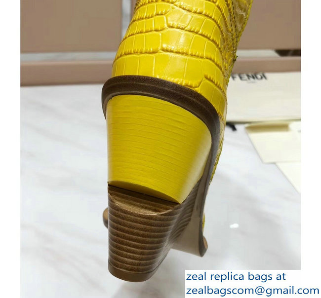Fendi Heel 10cm Crocodile-Embossed Pointed Toe Boots Yellow 2018