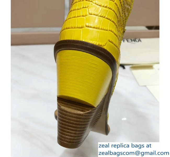 Fendi Heel 10cm Crocodile-Embossed Pointed Toe Boots Yellow 2018