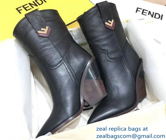 Fendi Heel 10cm Leather Pointed Toe Ankle Boots Black Deerskin Print 2018 - Click Image to Close