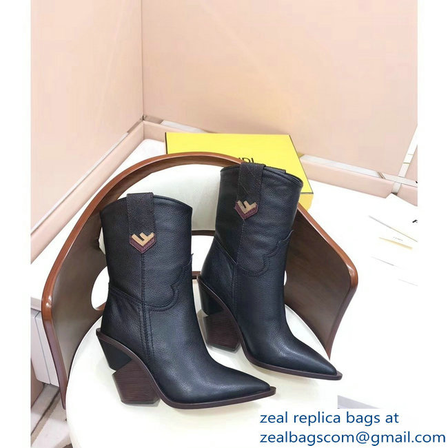 Fendi Heel 10cm Leather Pointed Toe Ankle Boots Black Deerskin Print 2018