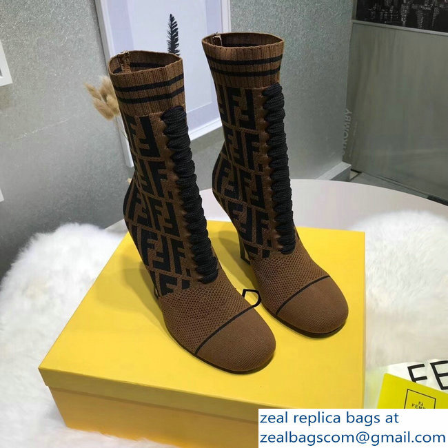 Fendi Heel 10cm Multicolour Fabric Ankle Boots FF Logo Brown 2018 - Click Image to Close