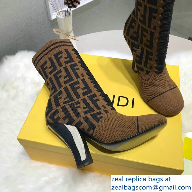 Fendi Heel 10cm Multicolour Fabric Ankle Boots FF Logo Brown 2018