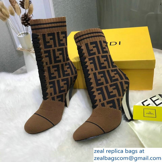 Fendi Heel 10cm Multicolour Fabric Ankle Boots FF Logo Brown 2018